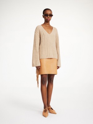 By Malene Birger Cimone Ribbed Sweater Neuleet Beige | FI_BB12529