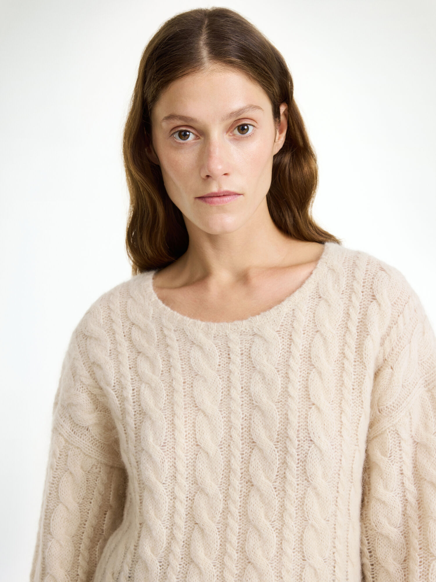 By Malene Birger Cierra Cable-knit Sweater Neuleet Oyster Gray | FI_BB66976