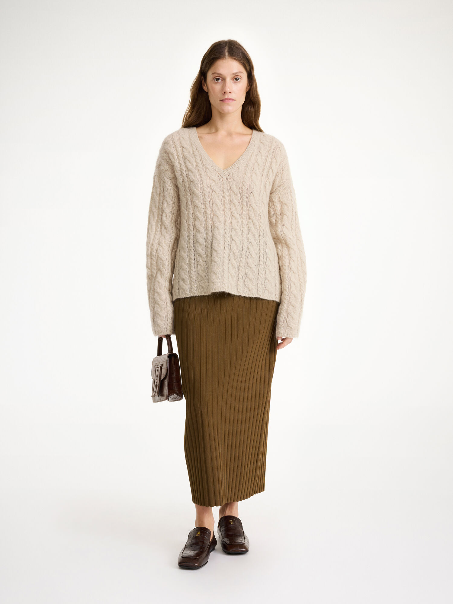 By Malene Birger Cimone Cable-knit Sweater Neuleet Oyster Gray | FI_BB68256