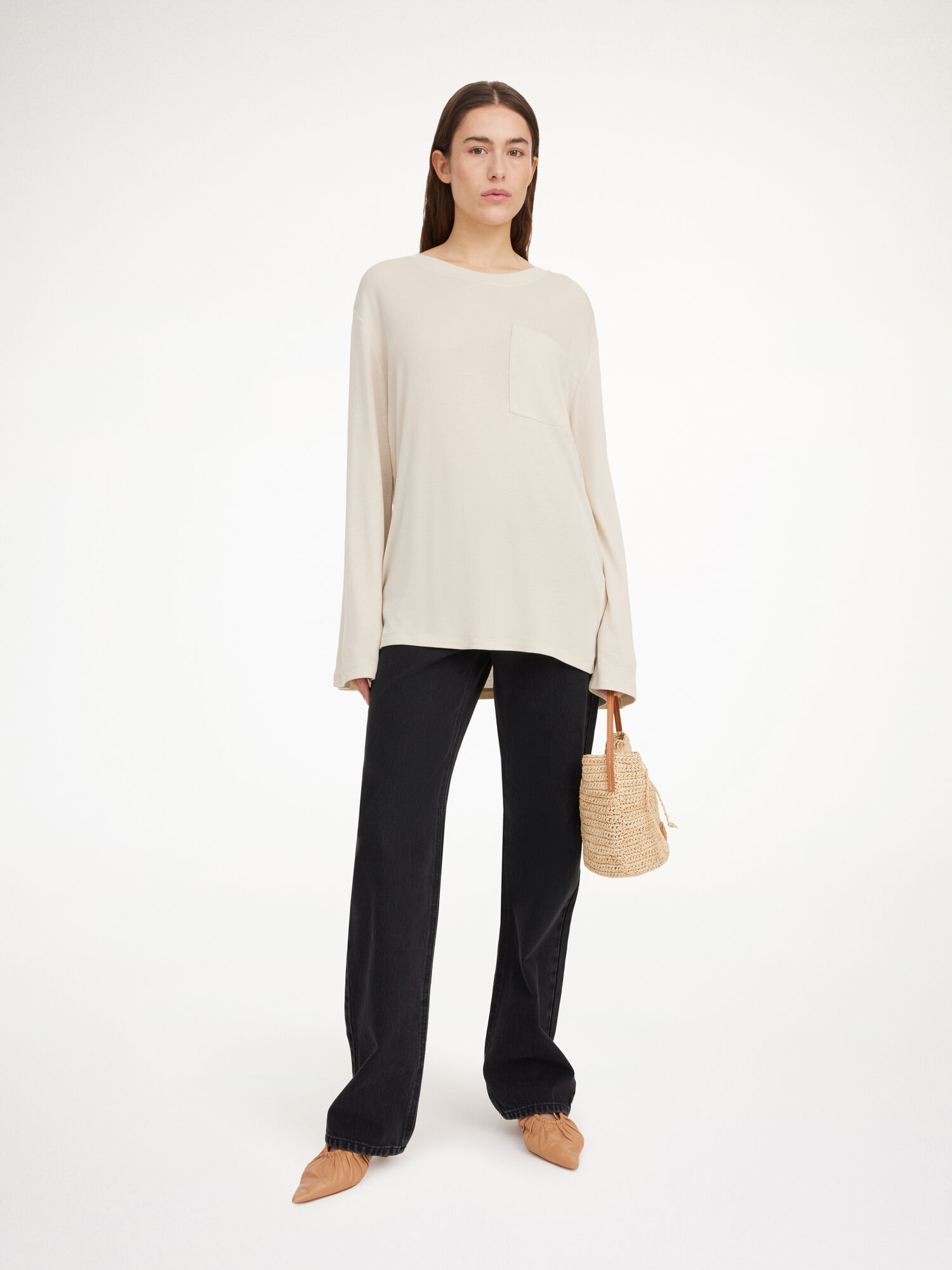 By Malene Birger Fayeh Oversized Longsleeve Topit Oyster Gray | FI_BB12029